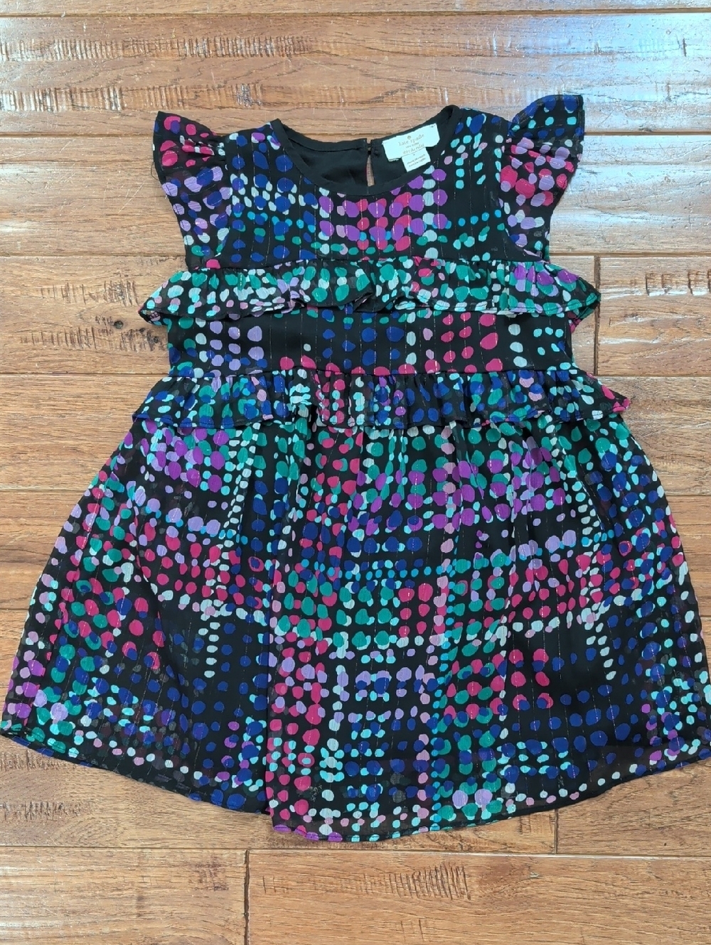 Kate Spade Dotty Plaid Colorful Dot Ruffle Kids Dress - Black Multicolor